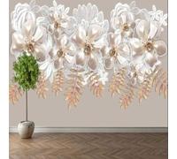 XLMING Stereo Retro Luxury White Diamond Flower 3D Carta da Parati Premium Aspetto Della Seta Studio Soggiorno Camera Letto Parete Divano Muro-430cm×300cm