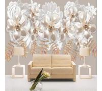 XLMING Stereo Retro Luxury White Diamond Flower 3D Carta da Parati Tessuto in Seta Ufficio Sala Pranzo Divano Camera Soggiorno TV Sfondo Muro-150cm×105cm