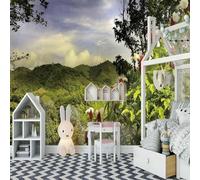 XLMING Stereoscopico Montagne Verdi Cime Boschi Fiori 3D Carta Da Parati Lusso Casa Soggiorno Divano Mobili Floreale Camera Letto TV Sfondo Muro-400cm×280cm