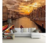XLMING Strada Vintage Paesaggio Città Architettura Tramonto Carta Da Parati 3D Seta lusso Studio Sala Pranzo Divano Camera Per Mobili Letto Soggiorno Tv Muro-200cm×140cm