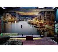 XLMING Tramonto Grande Architettura Fiume Piccola Barca Carta Da Parati 3D Seta lusso Studio Sala Pranzo Divano Camera Per Mobili Letto Soggiorno Tv Muro-300cm×210cm