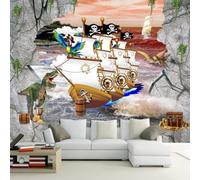 XLMING Tridimensionale Arte Cartoni Animati Nave Pirata Dinosauro Mare 3D Carta da Parati Premium Aspetto Della Seta Studio Soggiorno Camera Letto Parete Divano Muro-200cm×140cm