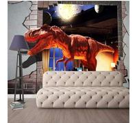XLMING Tridimensionale Cartoni Animati Dinosauri Muri Di Mattoni Muri Rotti Fantastico 3D Carta da Parati Tessuto in Seta Ufficio Sala Pranzo Divano Camera Soggiorno TV Sfondo Muro-150cm×105cm