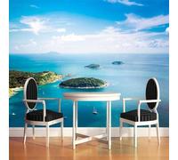 XLMING Tridimensionale Cielo Blu Nuvole Bianche Mare Isole 3D Carta Da Parati Seta Testurizzata Alta Qualità Soggiorno Divano Camera Letto Pranzo Casa Muro-350cm×256cm
