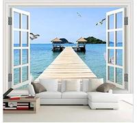 XLMING Tridimensionale Finestre Blu Mare Isole 3D Carta Da Parati Seta Testurizzata Alta Qualità Soggiorno Divano Camera Letto Pranzo Casa Muro-350cm×256cm