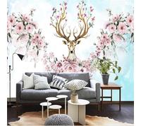 XLMING Tridimensionale Rosa Fiori Alce Uccellino 3D Carta Da Parati Lusso Casa Soggiorno Divano Mobili Floreale Camera Letto TV Sfondo Muro-400cm×280cm