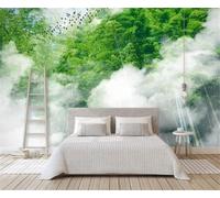 XLMING Verde Bambù Foresta Uccelli Nuvole Bellissimo Paese Delle Fate 3D Carta da Parati Premium Aspetto Della Seta Studio Soggiorno Camera Letto Parete Divano Muro-300cm×210cm