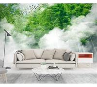 XLMING Verde Bambù Foresta Uccelli Nuvole Bellissimo Paese Delle Meraviglie 3D Carta Da Parati Seta Testurizzata Alta Qualità Soggiorno Divano Camera Letto Pranzo Casa Muro-200cm×140cm