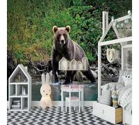XLMING Verde Foresta Fiume Animale Orso Bruno 3D Carta Da Parati Lusso Casa Soggiorno Divano Mobili Floreale Camera Letto TV Sfondo Muro-150cm×105cm