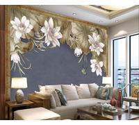 XLMING Vintage Art Linea Foglia Di Loto Acquarello Volo degli Uccelli Fiore Di Loto 3D Carta Da Parati Seta Testurizzata Alta Qualità Soggiorno Divano Camera Letto Pranzo Casa Muro-150cm×105cm