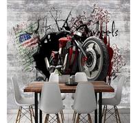 XLMING Vintage Art Moto Graffiti Muro Rotto 3D Carta Da Parati Seta Testurizzata Alta Qualità Soggiorno Divano Camera Letto Pranzo Casa Muro-350cm×256cm