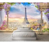 XLMING Vite Fiore Viola Città Architettura Paesaggio Romantico Carta Da Parati 3D Seta lusso Studio Sala Pranzo Divano Camera Per Mobili Letto Soggiorno Tv Muro-300cm×210cm