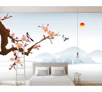 XLMING Volo degli Uccelli Del Ramo Dell'Albero Di Montagna 3D Carta Da Parati Seta Testurizzata Alta Qualità Soggiorno Divano Camera Letto Pranzo Casa Muro-430cm×300cm
