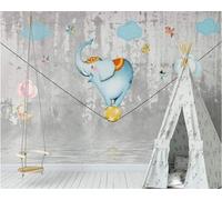 XLMING Volo degli Uccelli Volante Del Circo Dell'Elefante Dipinto A Mano In Cemento 3D Carta da Parati Tessuto in Seta Ufficio Sala Pranzo Divano Camera Soggiorno TV Sfondo Muro-400cm×280cm