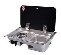 Xlsdlvcnxz Fornello per piano cottura per camper con coperchio in vetro temperato, installazione a goccia in acciaio inox 304, ideale per cucinare all'aperto e risparmiare spazio in aree compatte