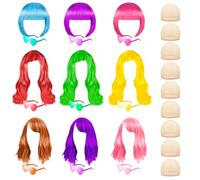 XLSXEXCL 27 parrucche colorate stravaganti parrucche colorate tre stili neon parrucche per feste con occhiali da sole a forma di cuore e cuffia per parrucca per donne, cosplay, addio al nubilato