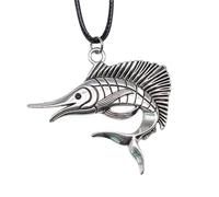 XLTEAM Collana Casual Ciondolo Antico Colore Argento Pesce Spada Ciondolo Finta Pelle Nera Corda Catena Collana Gioielli del Partito Regalo di Compleanno