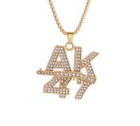 XLTEAM Collana Casual Ciondolo Hip Hop Bling Ice out Ak-47 Fucile d'assalto Lettera Collana per Uomo Street Hip Hop Rock Rap Party Gioielli Regalo Gioielli del Partito Regalo di Compleanno