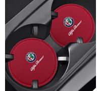 XLUMIO 2Pezzi Tappetino Portabicchieri per Auto per Alfa Romeo Giulia Stelvio Giulietta Spider Mito 147 156 159 166 GT, Cuscinetti in Pelle Portabicchieri Antiscivolo,Red