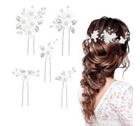 XLWEN 5 Pezzo Perle Fiore Strass Pettine per Sposa, Pettine per Capelli da Sposa, Fermagli per Capelli da Sposa Perfetto per la sposa, la damigella d'onore o la fioraia, semplice ma elegante.