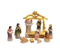 XLWLLNJ 12 Pezzi Set Natività Natalizia Presepe Completo Figure in Miniatura E Scultura della Nascita con Luci LED in Resina Adatto per Interni E Feste su Me, Multiplo