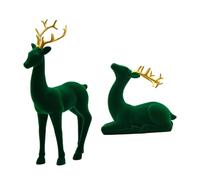 XLWLLNJ 2 Pezzi Statuette di Renne Figurine di Statue Decorative Moderne Ornamento da Tavolo in Resina Floccata Adatte per Creare Un'atmosfera Accoglie, Verde