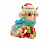 XLWLLNJ Mucca Scozzese con Cappello da Papà Natale Natalizio Mucca con Cappello di Papà Natale Soprammobile per Collezionisti, Mensola, Chiaro