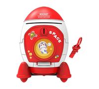 XLWLLNJ Salvadanaio razzo per bambini con chiave e adesivi, contenitore per decorazione, Rosso