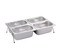XLWLLNJ Vassoio per Ingredienti in Acciaio Inossidabile con Struttura a Ripiano E Sei Contenitori con Coperchi Trasparenti per La Conservazione E il Servizio, 4 Scomparti 10cm + Supporto 11cm