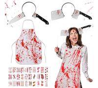 XLZJYIJ Grembiule Insanguinato Halloween, Grembiule Insanguinato Macellaio con Fascia Insanguinata e Fogli Adesivi Tatuaggio Cicatrice, Grembiule da Macellaio per Festa di Halloween, Feste di Vampiro