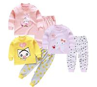XM-Amigo 3 Set Pigiami a Maniche Lunghe in Cotone Bambina,6Mesi-7Anni | 6 pezzi, completo pigiami morbido in cotone, ideale per casa, utilizzabile anche come sottostrato nella mezza stagione.