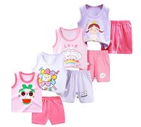XM-Amigo 8 Pezzi per Ragazze Bambini Neonati Canotta Senza Maniche Top Canottiere morbide Shorts con Pantaloncini Outfit Set,età 18-24 Mesi(Consigliata Bambini Altezza:80-90 cm) Formato Etichetta:60