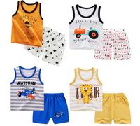 XM-Amigo 8 Pezzi per Ragazzi Bambini Neonati Canotta Senza Maniche Top Canottiere morbide Shorts con Pantaloncini Outfit Set,età 3-4 Anni(Consigliata Bambini Altezza: 100-110cm) Etichetta:70