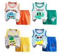 XM-Amigo 8 Pezzi per Ragazzi Bambini Neonati Canotta Senza Maniche Top Canottiere morbide Shorts con Pantaloncini Outfit Set,età 6-18 Mesi(Consigliata Bambini Altezza:73-80 cm) Etichetta:55
