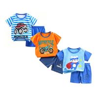 XM-Amigo Completo in Cotone, Maglietta a Manica Corta e Pantaloncini per Bambino e Ragazzo, 3 Set 6 Pezzi Senza Fibbia sulla Spallina, 3-4 Anni, Taglia 70/110