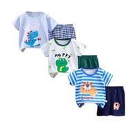 XM-Amigo Completo in Cotone, Maglietta a Manica Corta e Pantaloncini per Neonato e Bambino, 3 Set 6 Pezzi con Fibbia sulla Spallina, 18-24 Mesi, Taglia 60/90