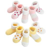 XM-Amigo - Set di 10 paia di calzini per neonati, unisex, morbidi, caldi ed elastici, in spugna di cotone, spessi in autunno e inverno, traspiranti Rosa-giallo