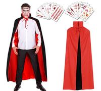 XM-mengpanwei Mantello da Vampiro Halloween, Mantello Rosso e Nero Vampire Cape,Halloween Cape Vampire Cloak Costume,Scheletro Guanti,20 Tatuaggi Temporanei per Bambini & Adulto Carnevale Masquerade