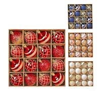 XM0016S - Elegante set di 16 palline di Natale in confezione regalo, colore: rosso