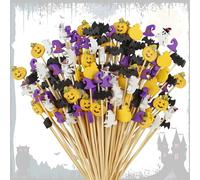 Xmart 200 Pezzi Stuzzicadenti Cocktail Halloween Stecchini per Aperitivo Spiedini Decorativi con Cappello Mago Testa Zucca Fantasma e Pipistrello Decorazione per Halloween Festa a Tema Horror