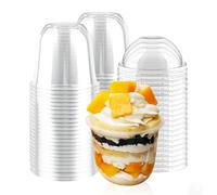Xmart 50 Pezzi 360 ml Tazze da Dessert Rotondo Bicchieri Coppette da Dessert in Plastica con Coperchio Trasparenti Riutilizzabili Bicchierini Finger Food per Budini Mousse Tiramisu Gelati