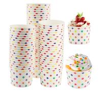 Xmart 50 pezzi Coppette Gelato Carta 240 ml Coppette per Gelato in Cartone Rotondo con Puntini Colorati per Dessert Caldi e Freddi Gelati Yogurt Dolci Snack Frutta