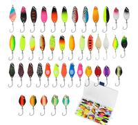 Xmart Esche Artificiali Spinning Trota 43 Pezzi Set di Spoon Trout Area 2.3g/2.8g/3.3g/5g Ondulanti Trota Spinning con Contenitore Esca Artificiale per Cucchiaini Pesca Spigola Luccio
