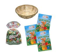 Xmas-and-more Pasqua, Set da 5 Pezzi, 1 Cesto di bambù, 50 g di Erba Pasquale, 3 Confezioni di Colori Uovo da 5 Colori, Decorazione Pasquale