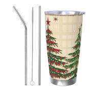 Xmas Buffalo Plaid Tumbler con 2 Cannucce e Coperchio Porta Tazza Termica Auto Albero di Natale 590 ml Bicchiere Isolato in Acciaio Inox Vuoto Tazza da Caffè da Viaggio per bevande calde e fredde