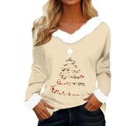 Xmas - Felpa con cappuccio natalizio da donna, a maniche lunghe, con bicchiere di vino rosso, costume di Natale, scollo rotondo, maglione natalizio casual, da donna, A1-beige., XXL