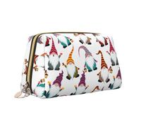 Xmas Funny Gnomes Print Leather Portable Zipper Makeup Bag Cosmetic Pouch Travel Organizer Toiletry Clutch
