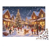 Xmas Village Jigsaw Puzzles 1000 Pieces Riciclabile Material Christmas Tree & Snowman Senior Puzzles Educational Game Decompression Parent Child Game Props 70x50cm/1000pcs