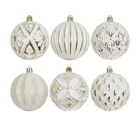 XmasExp Set di ornamenti natalizi rustici vintage, decorazioni per albero di Natale, infrangibili, antichi e tradizionali, da appendere (oro bianco, 6 pezzi
