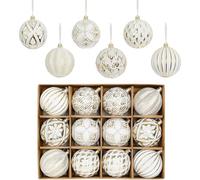 XmasExp Set di ornamenti per albero di Natale rustici vintage, decorazioni per albero di Natale in stile rustico, infrangibili, antichi e tradizionali (oro bianco, 12 pezzi